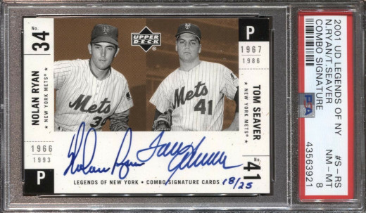 2001 Upper Deck Legends of New York Dual Combo Auto Nolan Ryan Tom Seaver